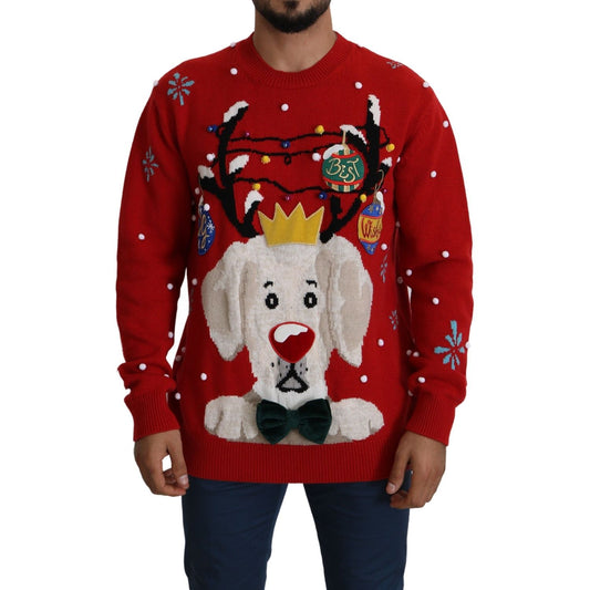 Dolce & Gabbana Red Christmas Dog Pullover Cashmere Sweater TSH5416- 44