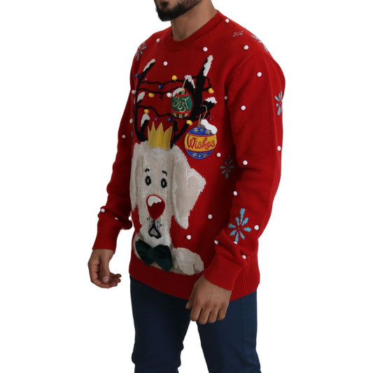 Dolce & Gabbana Red Christmas Dog Pullover Cashmere Sweater TSH5416- 44