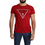 Guess Red Cotton Logo Print Men Casual Top Perforated T-shirt TSH5084-L