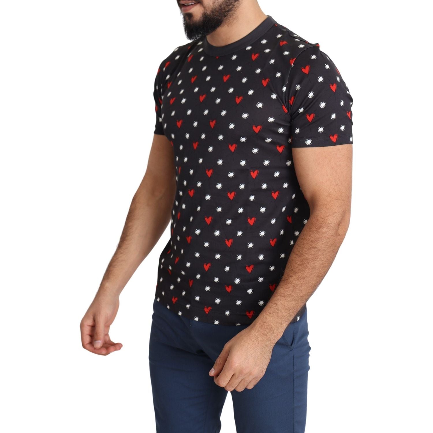 تي شيرت دولتشي آند غابانا شيك من القطن باللون الرمادي مع طبعات قلوب