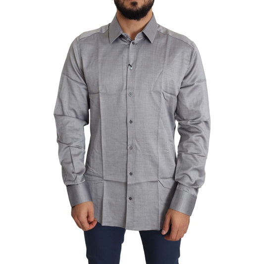 Dolce & Gabbana Gray Cotton Men Formal GOLD Dress Shirt TSH5467-37