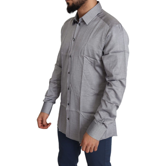 Dolce & Gabbana Gray Cotton Men Formal GOLD Dress Shirt TSH5467-37