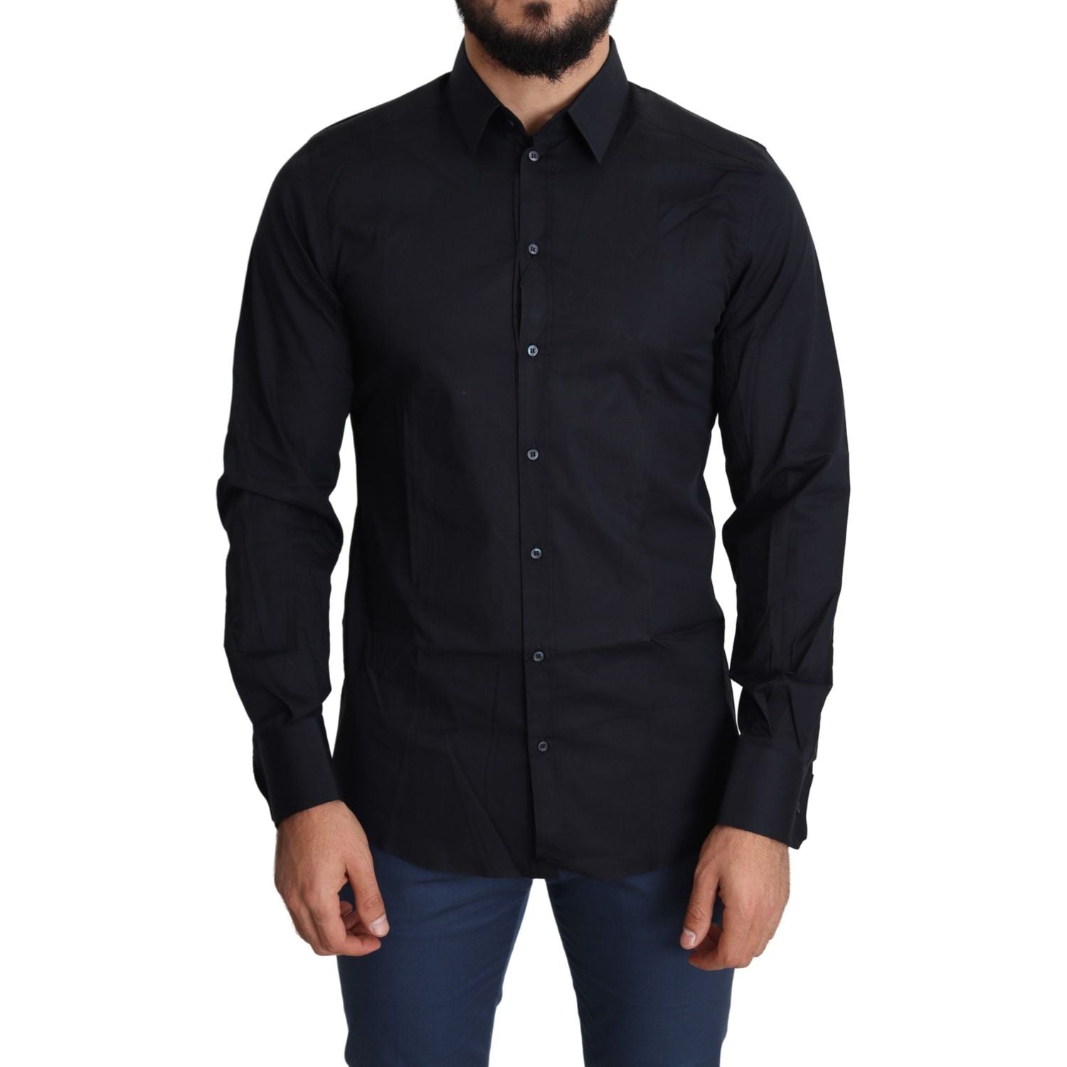 قميص دولتشي آند غابانا الأنيق المصنوع من القطن المرن باللون الأسود