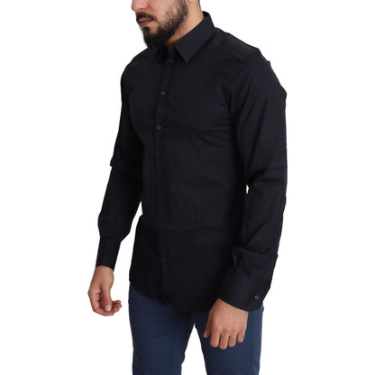 Dolce & Gabbana Blue Cotton Formal GOLD Dress Shirt