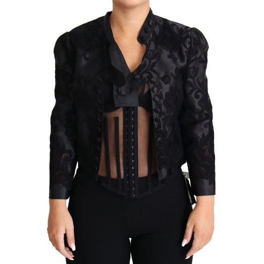 Dolce & Gabbana Black Lace Sheer Corset Organza Silk Jacket JKT2814-IT46
