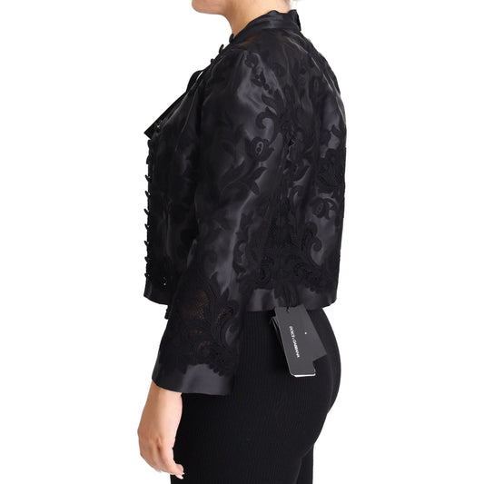Dolce & Gabbana Black Lace Sheer Corset Organza Silk Jacket JKT2814-IT46