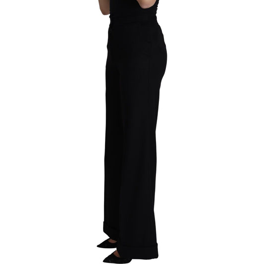 Dolce & Gabbana Black Cashmere Wide Leg Women Trouser Pants PAN71625-38