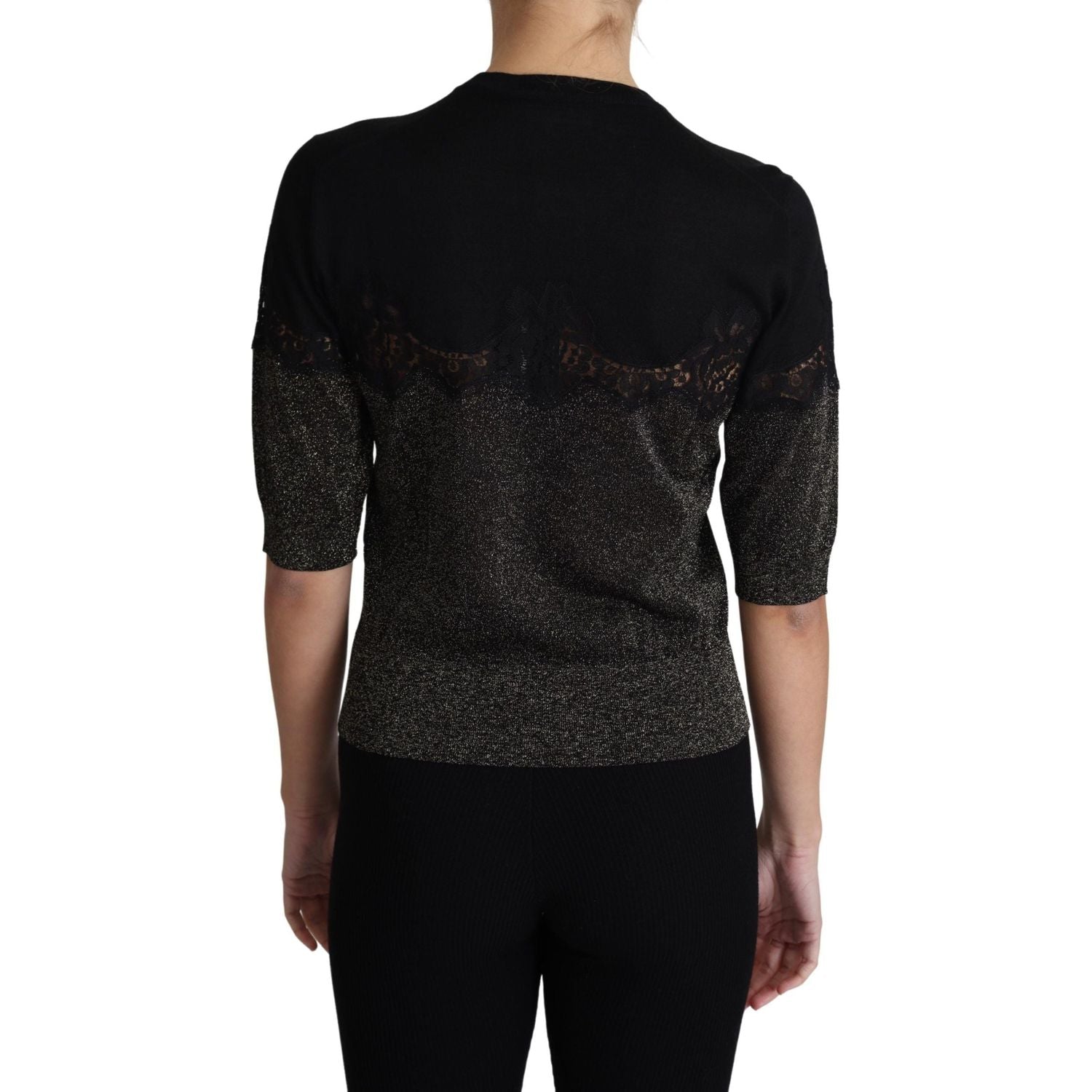 Dolce & Gabbana Black Shiny Lurex Lace Insert Pullover Top