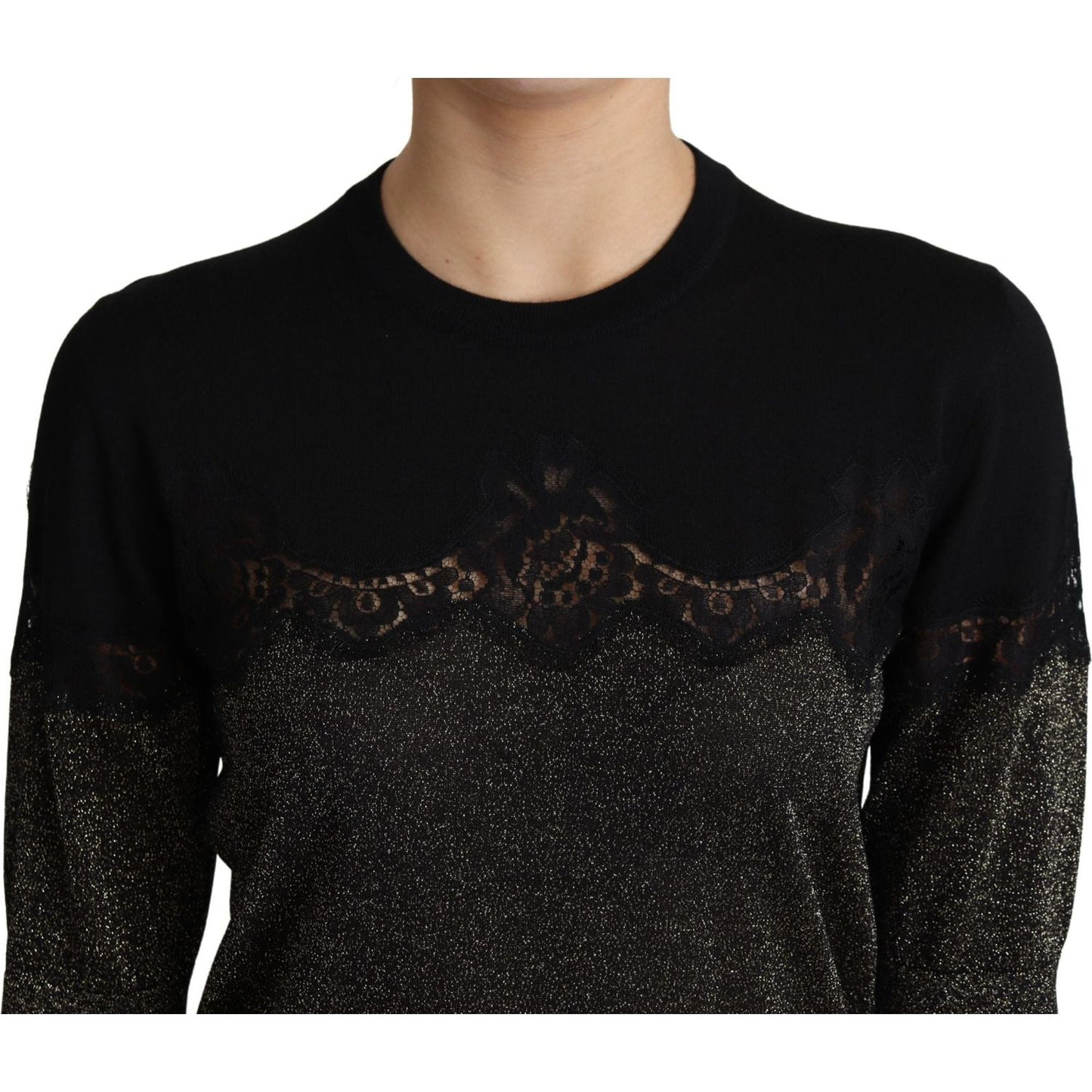 Dolce & Gabbana Black Shiny Lurex Lace Insert Pullover Top TSH5710-36