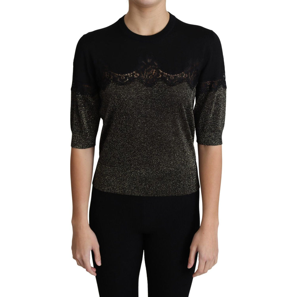 Dolce & Gabbana Black Shiny Lurex Lace Insert Pullover Top TSH5710-36