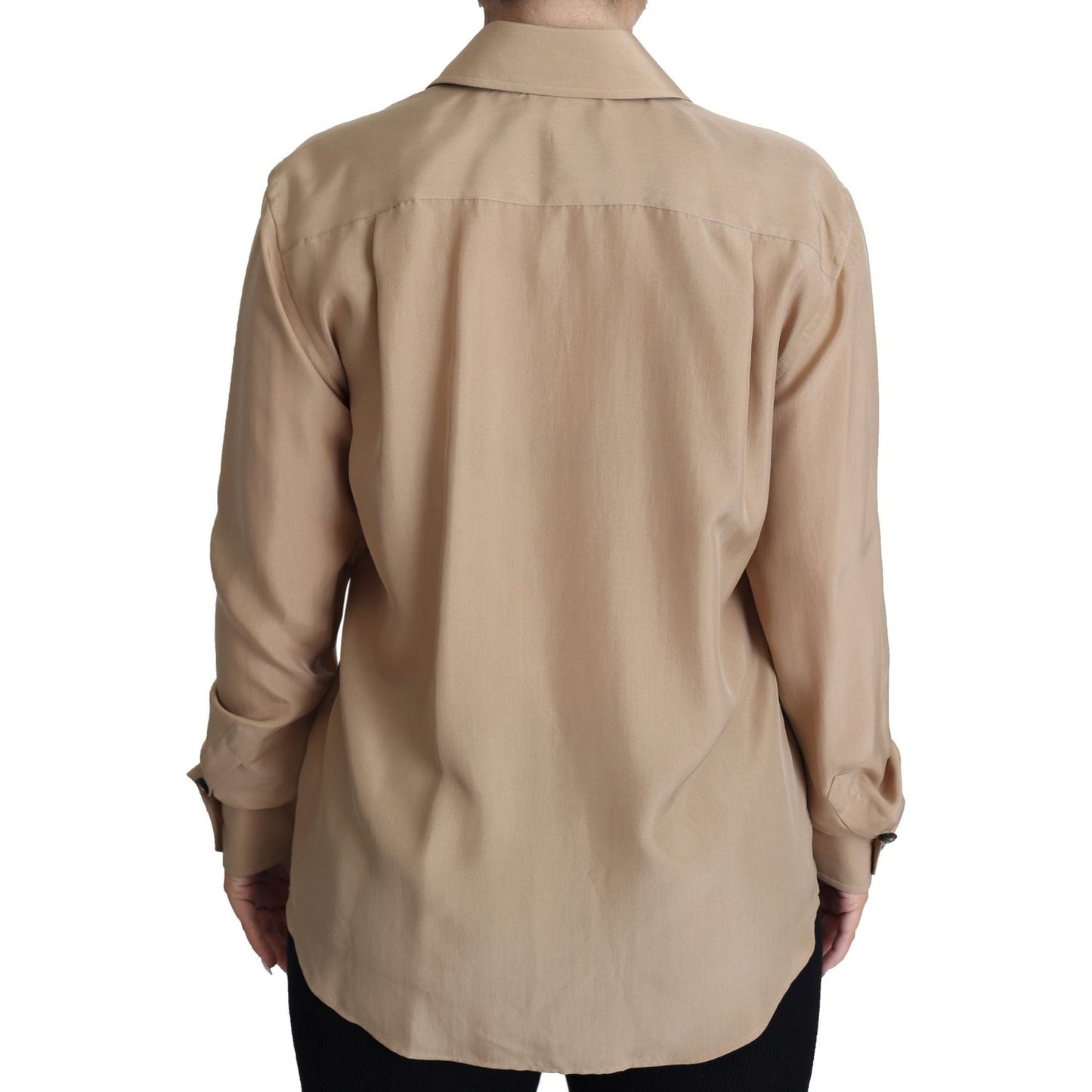 Dolce & Gabbana Beige Silk Shirt Decorative Buttons Top