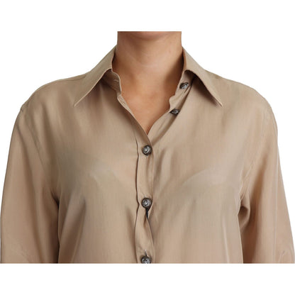 Dolce & Gabbana Beige Silk Shirt Decorative Buttons Top