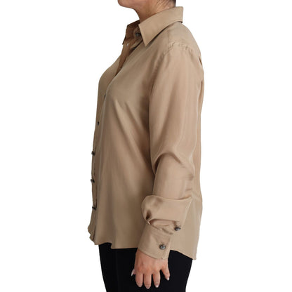 Dolce & Gabbana Beige Silk Shirt Decorative Buttons Top
