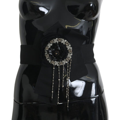 Dolce & Gabbana Black Crystal Brooch Wide Wai SATORIA Belt