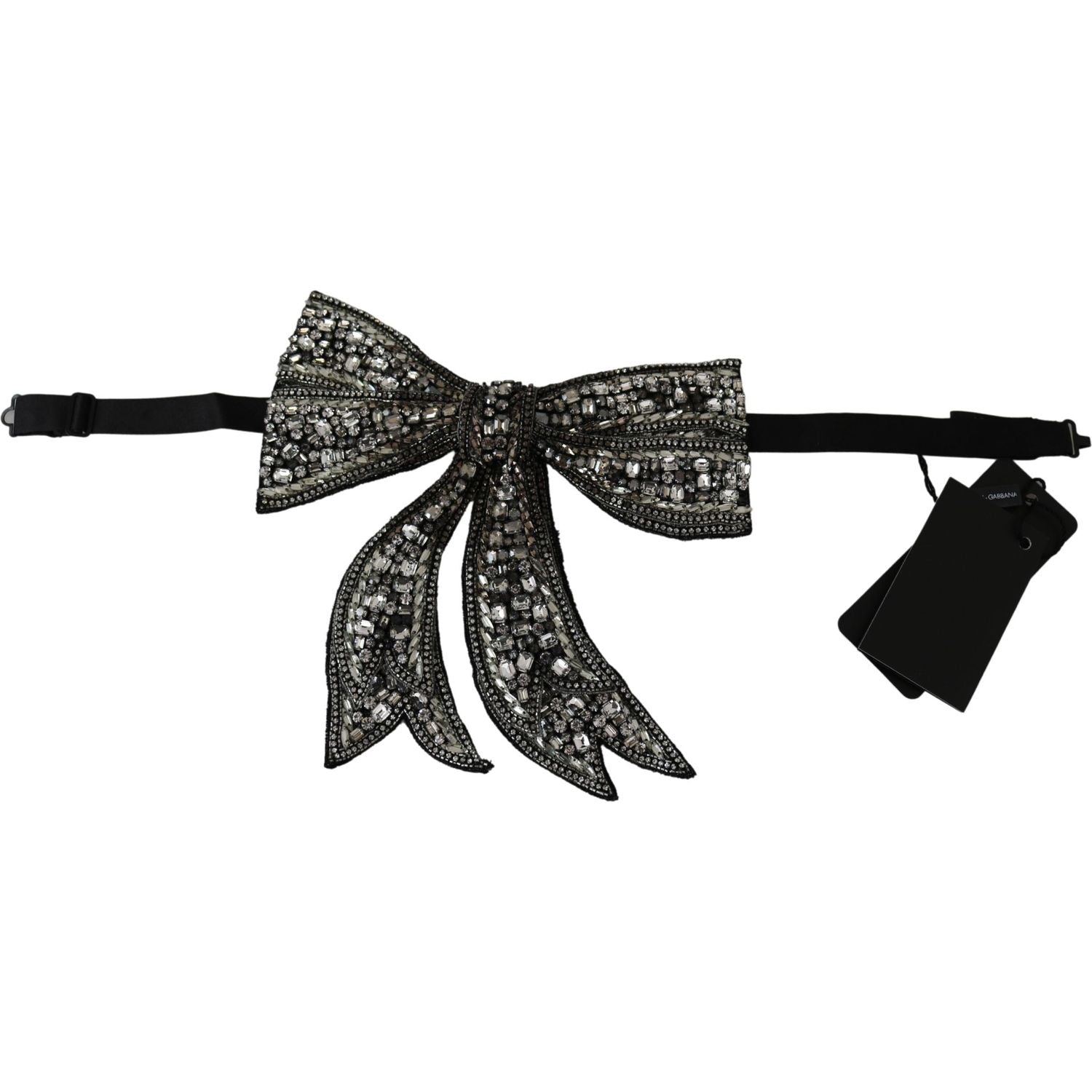 Dolce & Gabbana Silver Tone 100% Silk Crystal Embellished Women  Bowtie