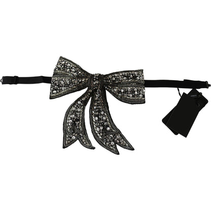 Dolce & Gabbana Silver Tone 100% Silk Crystal Embellished Women Bowtie