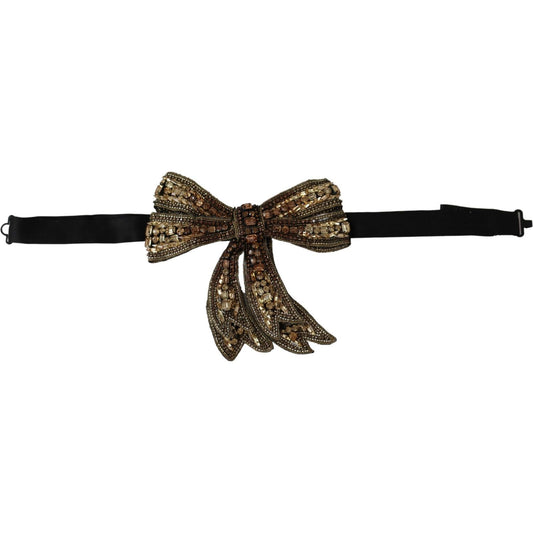 Dolce & Gabbana Gold Tone Silk Rhinestone Embellished Women Bowtie SMY100469