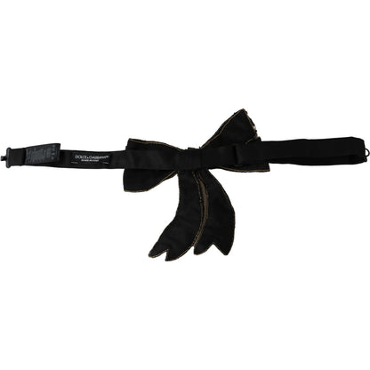 Dolce & Gabbana Gold Tone Silk Rhinestone Embellished Women Bowtie Bow Tie