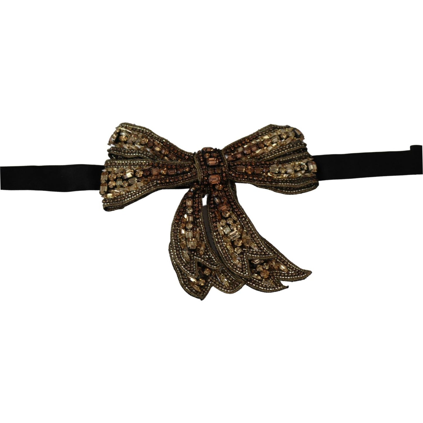 Dolce & Gabbana Gold Tone Silk Rhinestone Embellished Women Bowtie SMY100469
