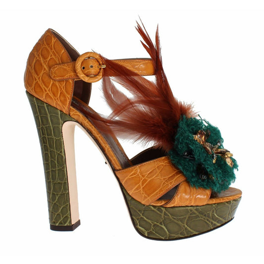 Dolce & Gabbana Orange Leather Crystal Platform Sandal Shoes LA1119-36