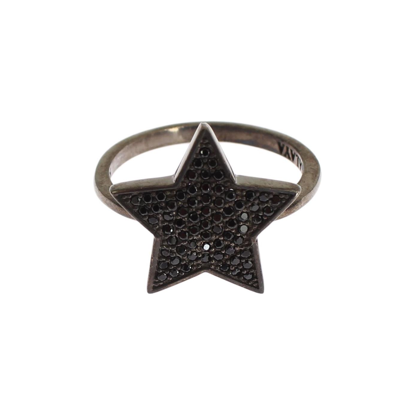 Nialaya Black CZ Star 925 Silver Womens Ring