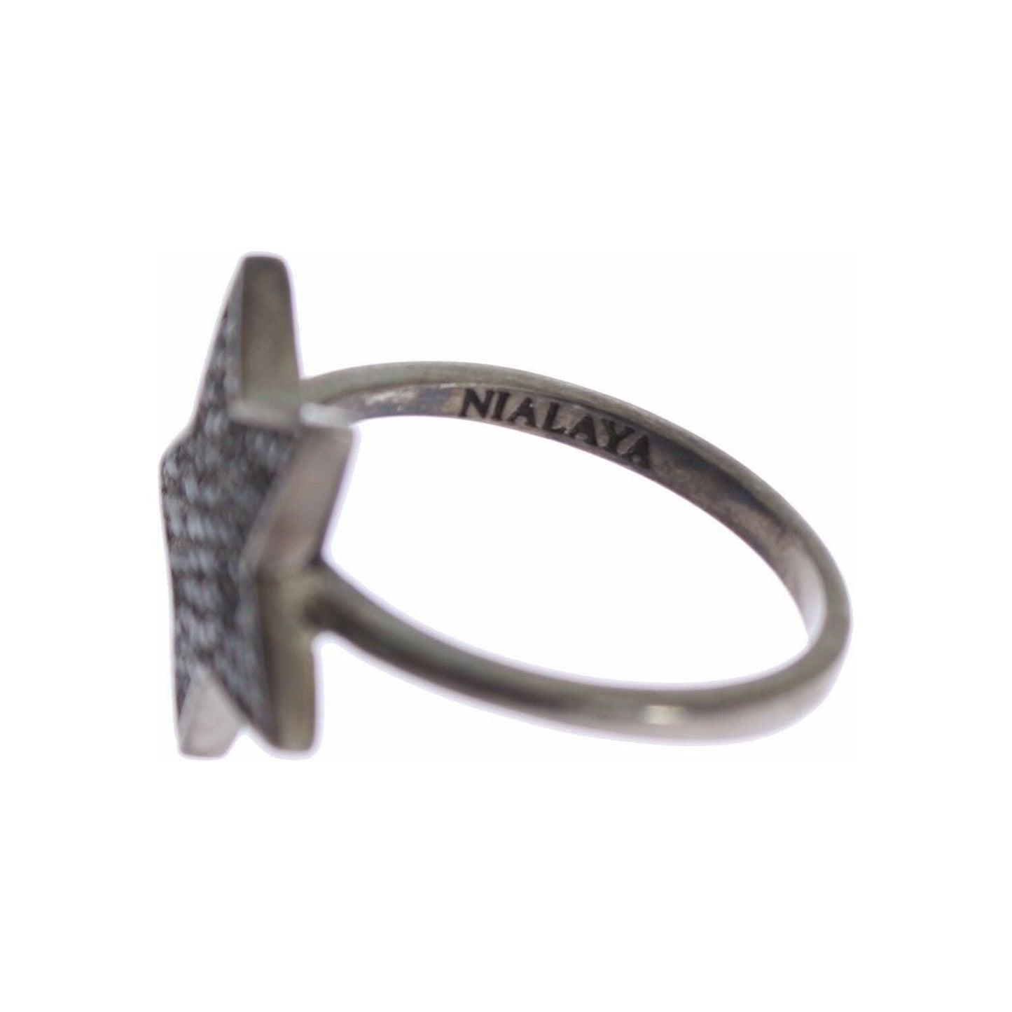 Nialaya Black CZ Star 925 Silver Womens Ring