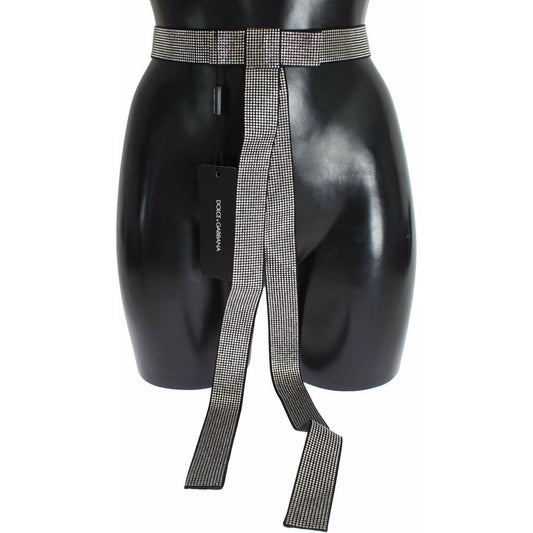 Dolce & Gabbana Black Silk Clear Crystal Bow Waist Belt NOC10069-S