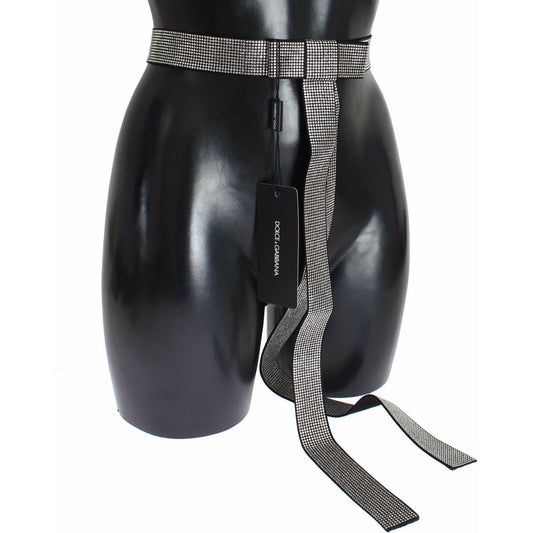 Dolce & Gabbana Black Silk Clear Crystal Bow Waist Belt NOC10069-S