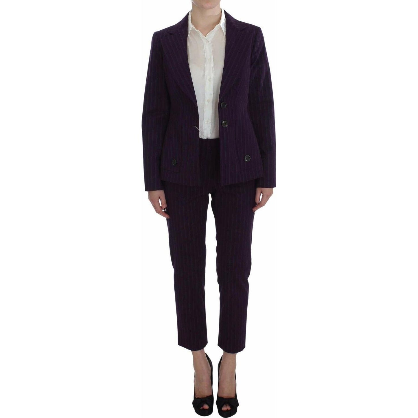 BENCIVENGA Purple Striped Stretch Coat Blazer Pants Suit