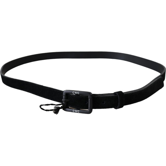 Costume National Black Leather Velvet Buckle Waist Belt BEL8072-100