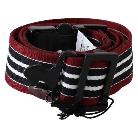 Costume National Maroon Black Stripe Silver Black Buckle Belt BEL8007-100