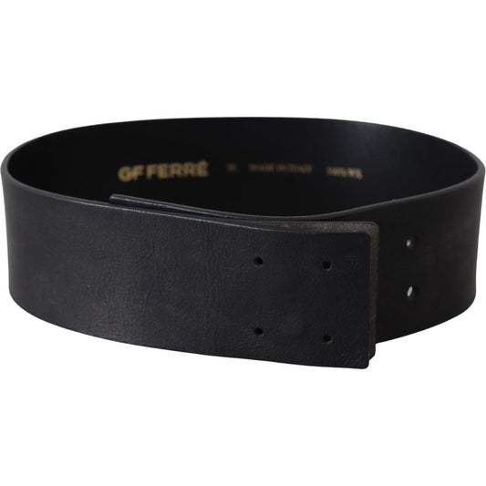 GF Ferre Black Genuine Leather Wide Logo Waist Belt BEL8053-60