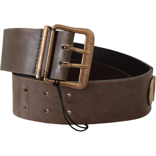 Ermanno Scervino Brown Leather Wide Bronze Buckle Waist Belt BEL8107-60