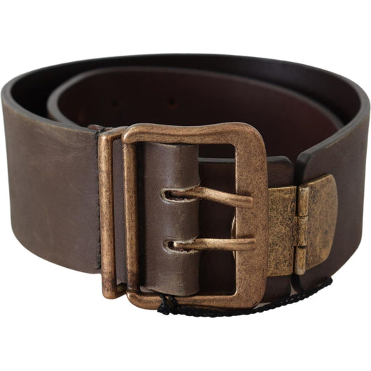 Ermanno Scervino Brown Leather Wide Bronze Buckle Waist Belt BEL8107-60