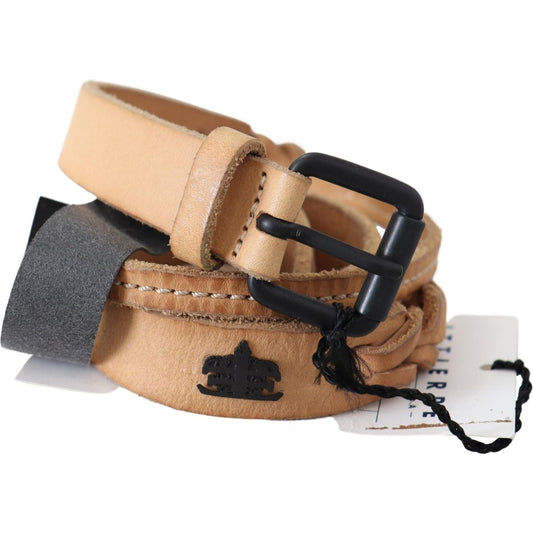 Scervino Street Light Brown Slim Leather Black Logo Buckle Belt Belt BEL8122-85