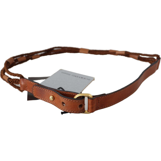Scervino Street Brown Leather Braided Rope Gold Buckle Belt BEL8152-90