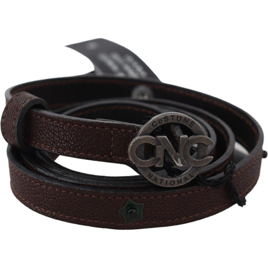 Costume National Brown Skinny Leather Round Logo Buckle Belt BEL60950-100