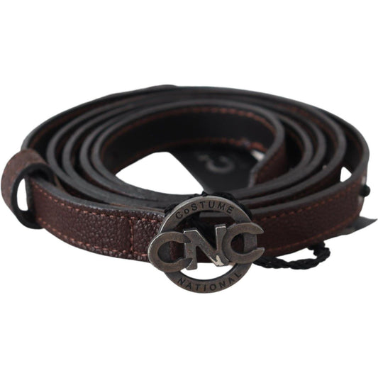 Costume National Brown Skinny Leather Round Logo Buckle Belt BEL60950-100