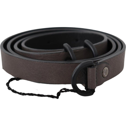 Costume National Brown Leather Skinny Round Buckle Belt BEL60955-100