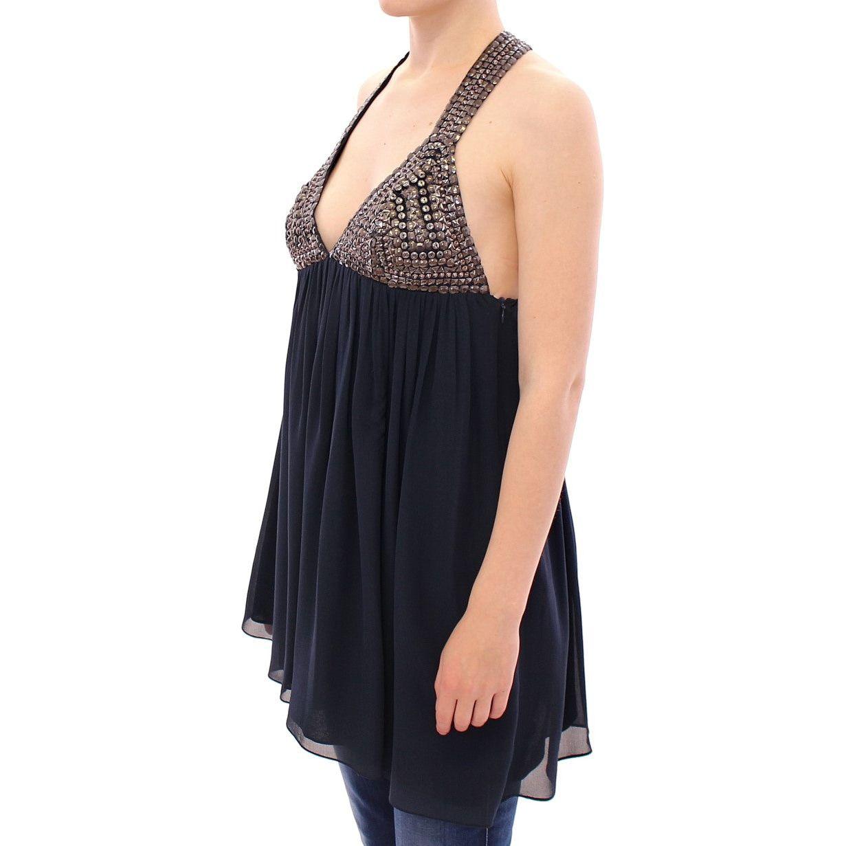 Anaikka Navy Blue Studs Embellished Top Blouse GSS10740-1