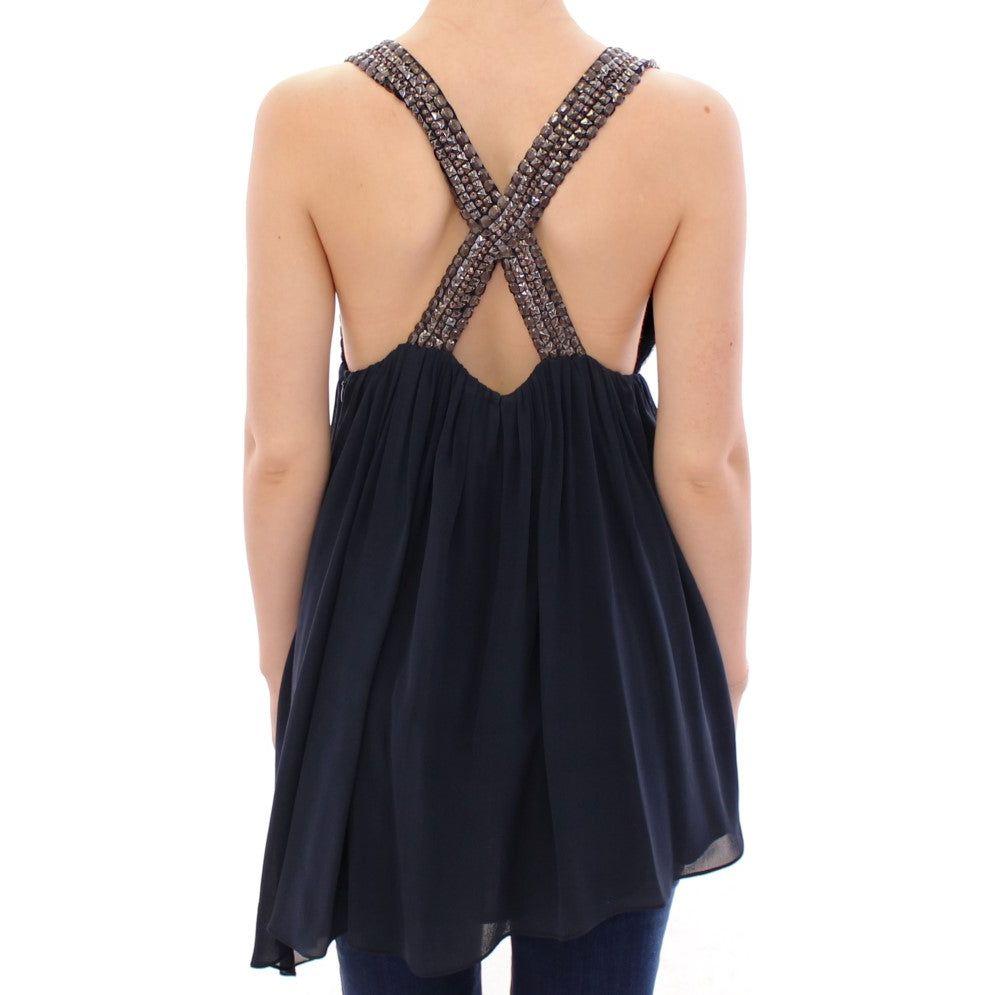 Anaikka Navy Blue Studs Embellished Top Blouse GSS10740-1