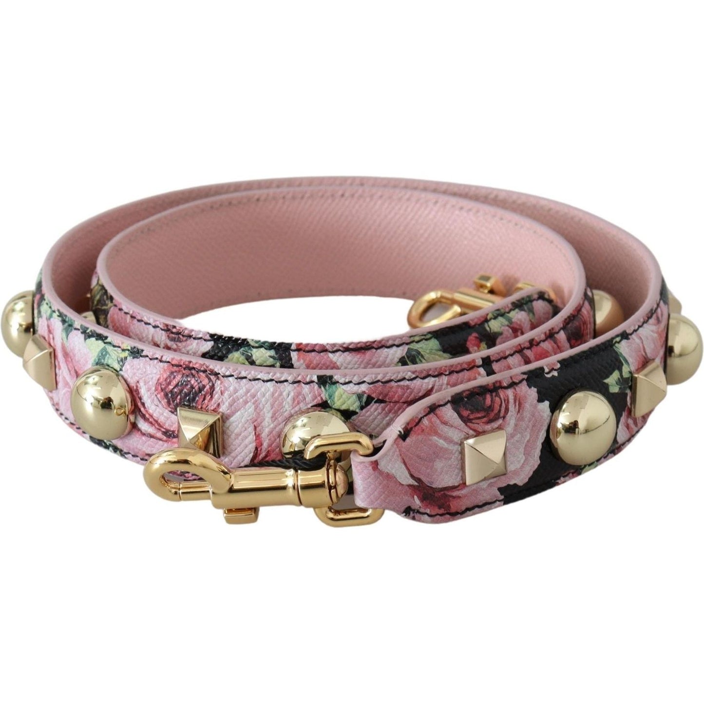 Dolce & Gabbana Pink Floral Gold Studs Bag Accessory Shoulder Strap BEL8198