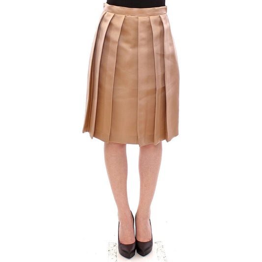 Andrea Incontri Brown Silk Solid Mini Pleated Skirt GSS10715-3