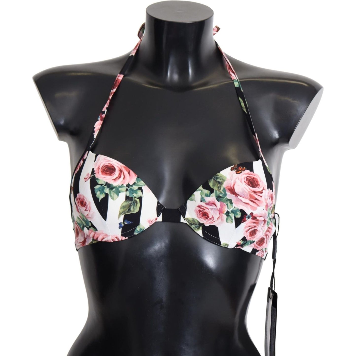 Dolce & Gabbana Multicolor Striped Rose Print Swimwear Bikini Tops