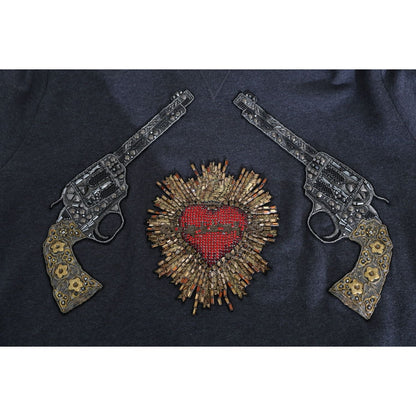 Dolce & Gabbana Gray Hooded Red Crystal Heart Gun Sweater