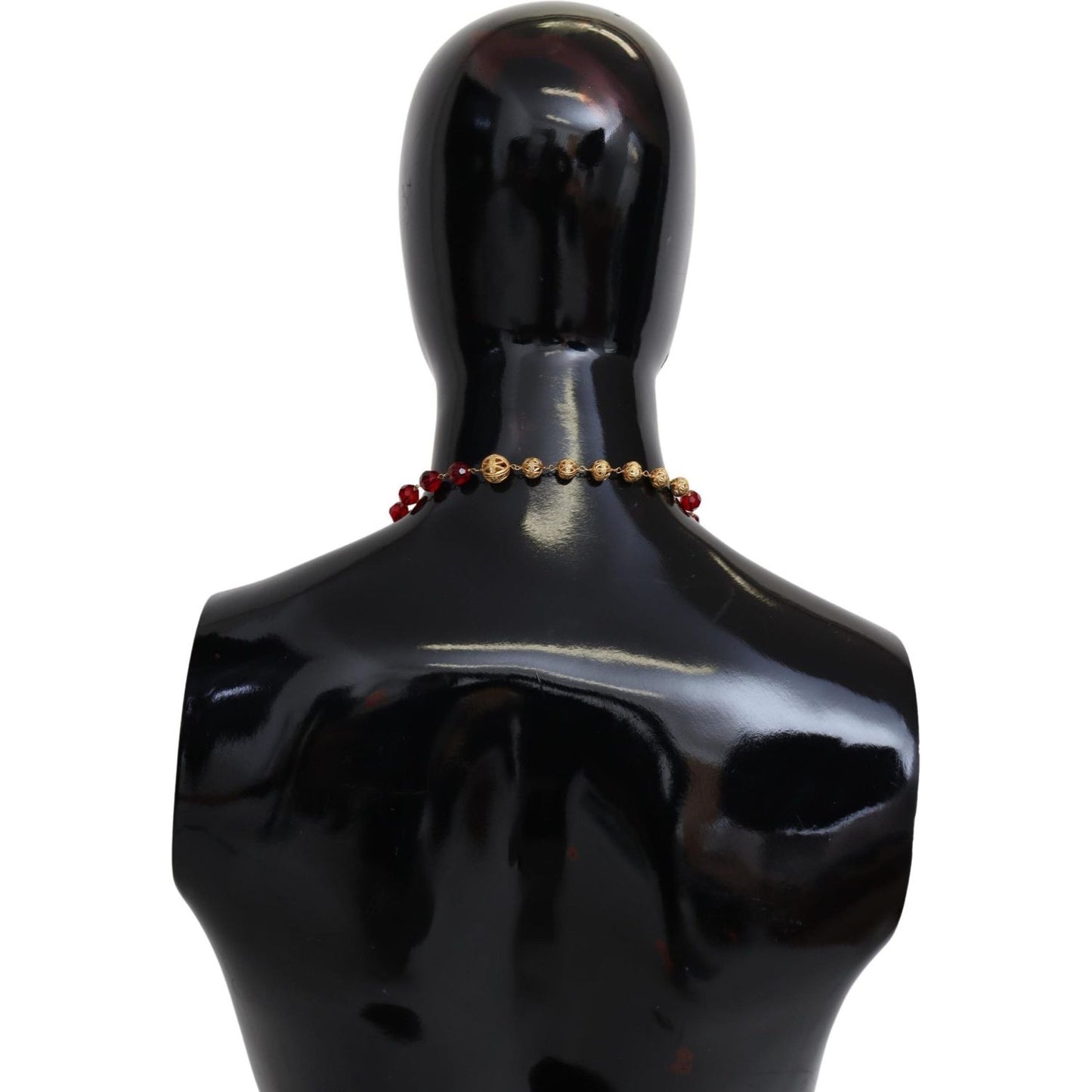 Dolce & Gabbana Gold Tone Brass Red Crystals Pendant Opera Chain Necklace