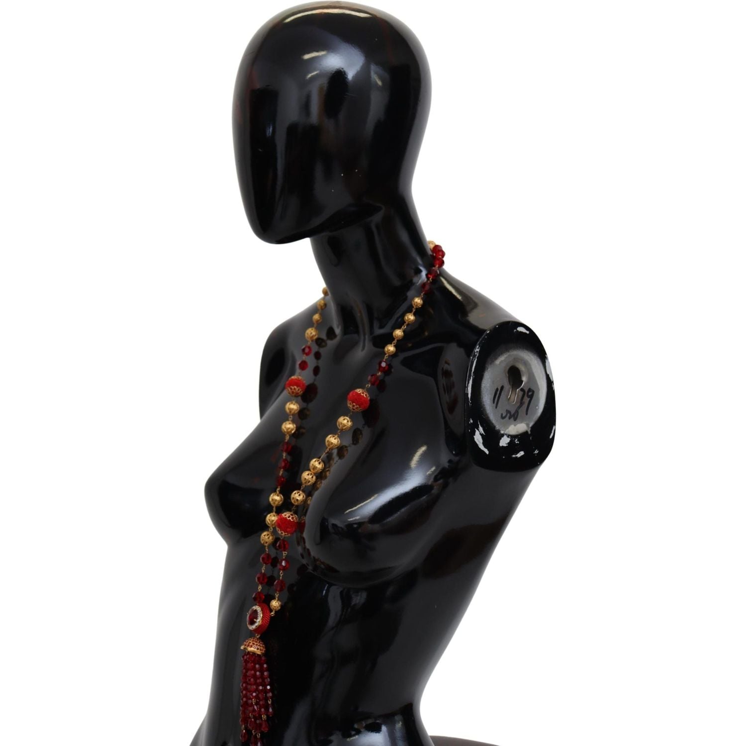 Dolce & Gabbana Gold Tone Brass Red Crystals Pendant Opera Chain  Necklace