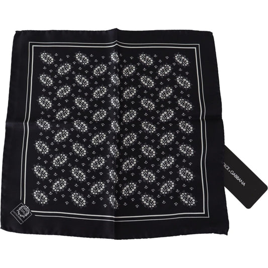 Dolce & Gabbana Black Patterned Square Scarf Silk Handkerchief MS1868BG