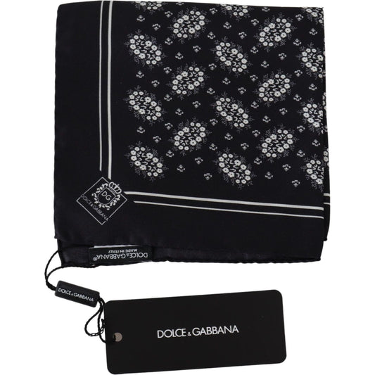 Dolce & Gabbana Black Patterned Square Scarf Silk Handkerchief MS1868BG