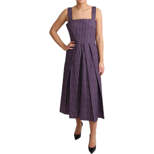 Dolce & Gabbana Purple Striped Cotton A-Line Stretch Dress DR2750-IT42
